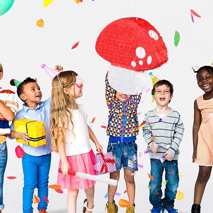 Mushroom Pinata with Stick and Blindfold Fairy Pinata for Kids 3D Mushroom Birthday Party Decorations Baby Shower Party Supplies