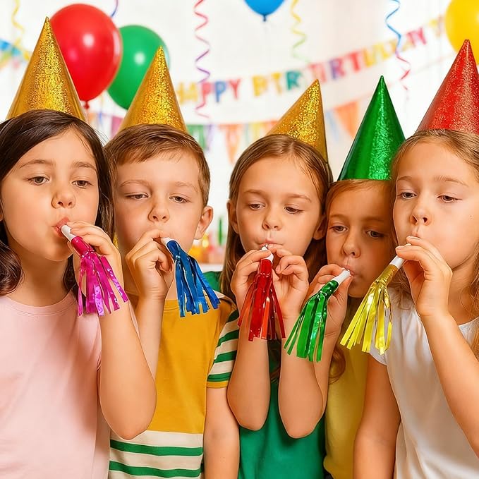 Colorful New Years Noise Makers 48 PCS NYE Party Blowers Blowouts New Years Eve Games Favors Supplies Birthday Pep Rally for Adult Prank Graduation Sporting Events Horns Noisemakers Accessories