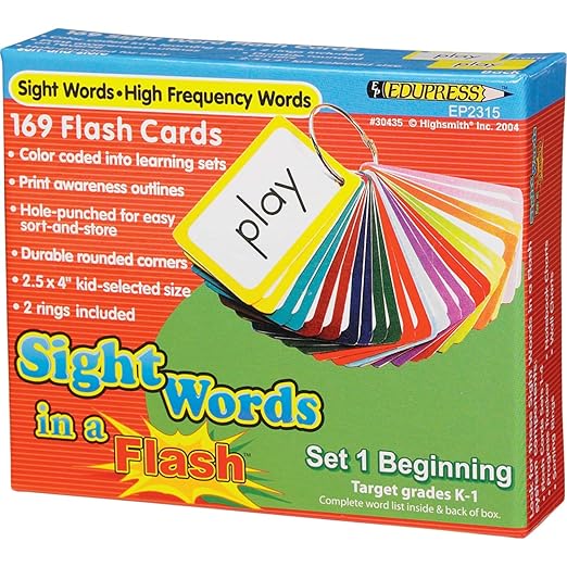Edupress EP-2315 Sight Words in a Flash Learning System: Set 1, Beginning, 1.5" Height, 4.5" Wide, 5" Length (169 Cards per Set)