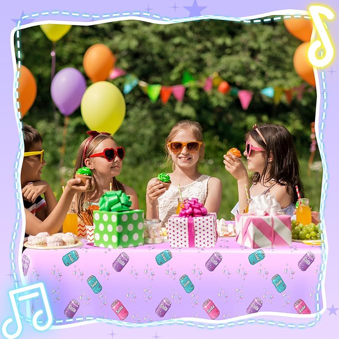 4 Pcs Birthday Party Decorations Plastic Cute Birthday Tablecloth 108 x 54 Inches Disposable Rectangle Tablecover for Boys Girls Kids Baby Shower Party Supplies (Soda Bottle)