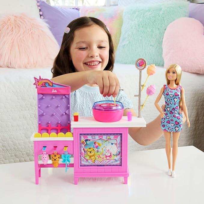 Barbie Mysteries: Beach Detectives Malibu Doll & Cotton Candy Game Booth Playset with 20 Accessories Including Prizes