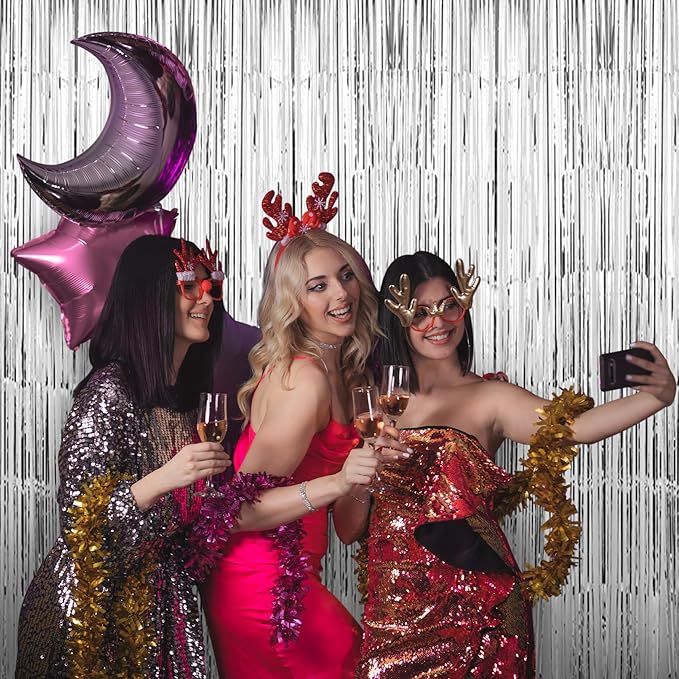 3 Pack 3.3 x 9.9 ft Silver Foil Fringe Backdrop Curtain, Streamer Backdrop Curtains, Streamers Birthday Party Decorations, Tinsel Curtain for Parties, Galentines Decor, Preppy, Photo Booth