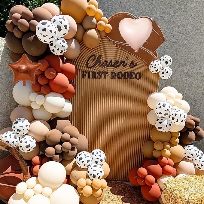 Western Cowboy Birthday Decorations,Brown Nude Gold Cow Print Balloons Banner Star Heart Foil Balloon for Farmhouse Baby Shower Birthday Party