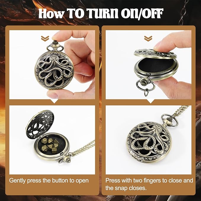 D&D Dice Set,7PCS Metal Dice for Dungeons and Dragons,Mini Dice Set with Pocket Watch Case,Role Playing Board Games Accessories (Octopus, Bronze)