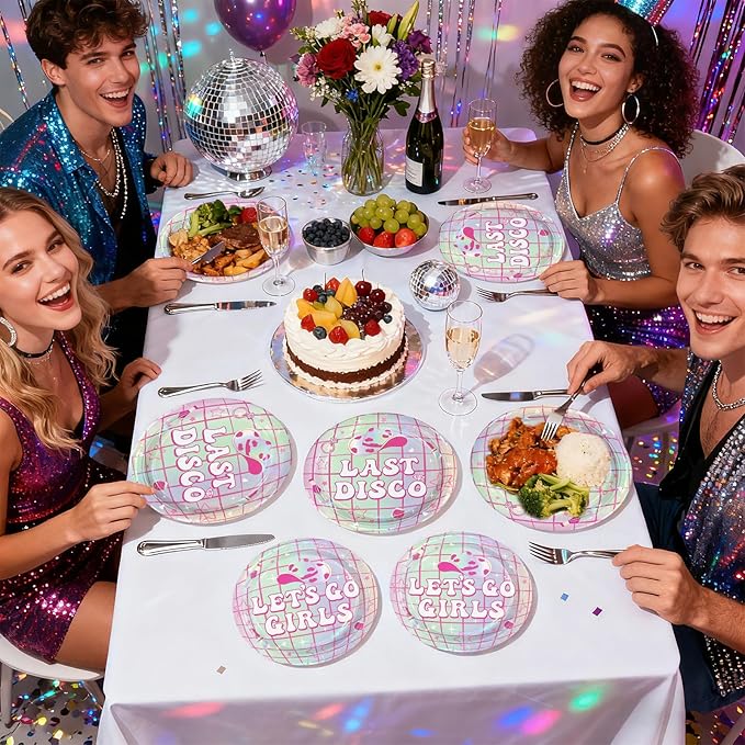 96Pcs Last Disco Bachelorette Party Decorations Disco Ball Bachelorette Plates and Napkins Set Lets Go Girls Bride to Be Decoration for Disco Bridal Shower Wedding Engagement Party Supplies Serves 24