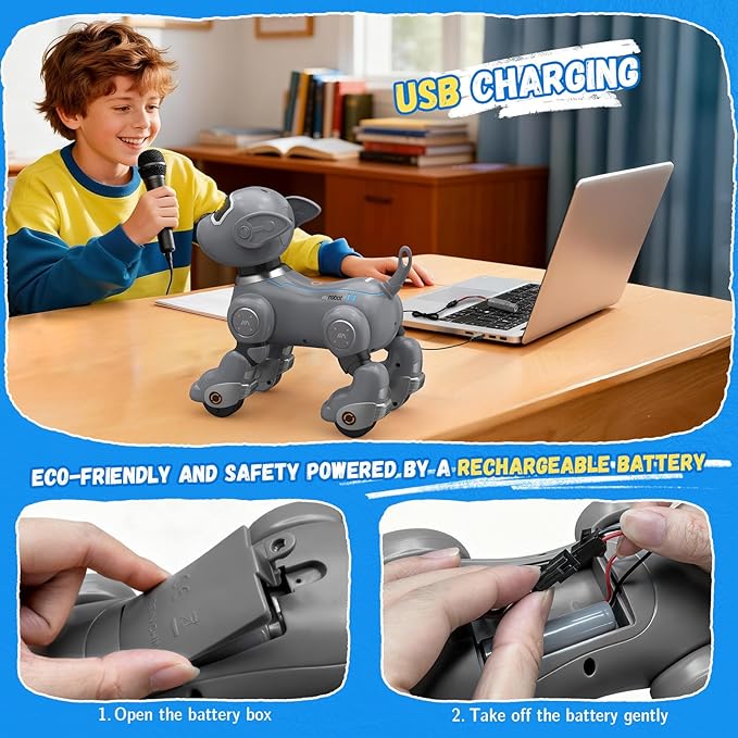 Robot Dog for Kids, Smart Remote Control Robots Dancing Toy for Boys and Girls Birthday Gifts for Children (Gray)