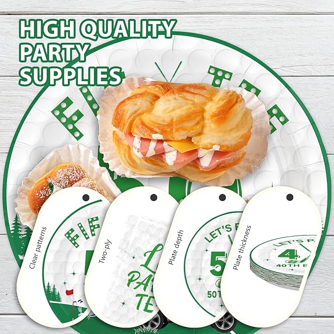 96Pcs Golf 50th Party Decorations for Men Golf 50th Birthday Paper Plates and Napkins Sets Sports Theme Decoration for Golfer Fans Fifty 50 Years Old Party Supplies Serve 24