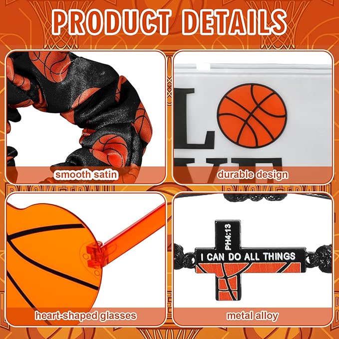 150 Pcs/20 Sets Basketball Senior Night Gifts for Girls - Basketball Team Gifts for Girls with Scrunchies Makeup Bags Sunglasses Bracelets Stickers Sport Party Favors Birthday Party Supplies