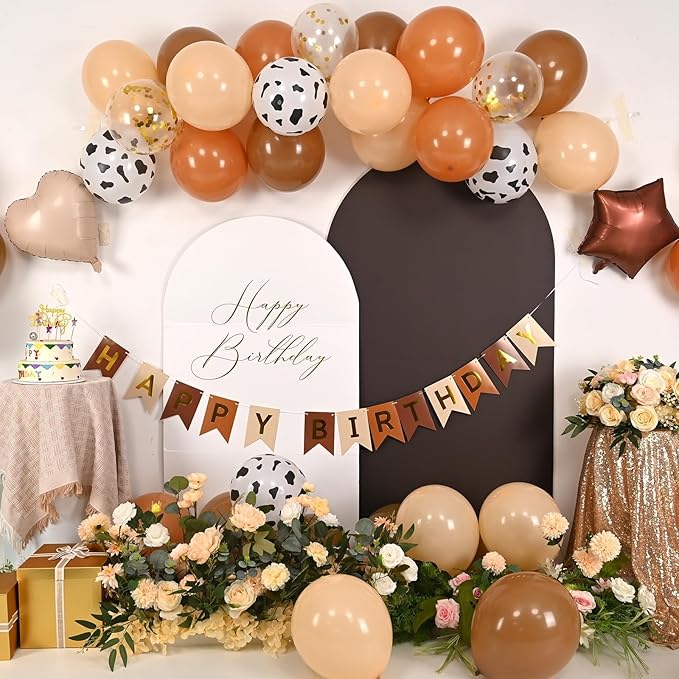 Western Cowboy Birthday Decorations,Brown Nude Gold Cow Print Balloons Banner Star Heart Foil Balloon for Farmhouse Baby Shower Birthday Party