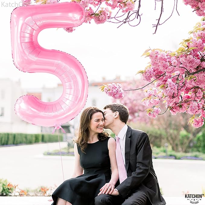 KatchOn, Giant Pink 5 Balloon Number - 40 Inch | Mylar Pink Number 5 Balloon | Pink Five Balloons, 5th Birthday Decorations Girl | Pink 5 Balloon For Happy Anniversary Decorations