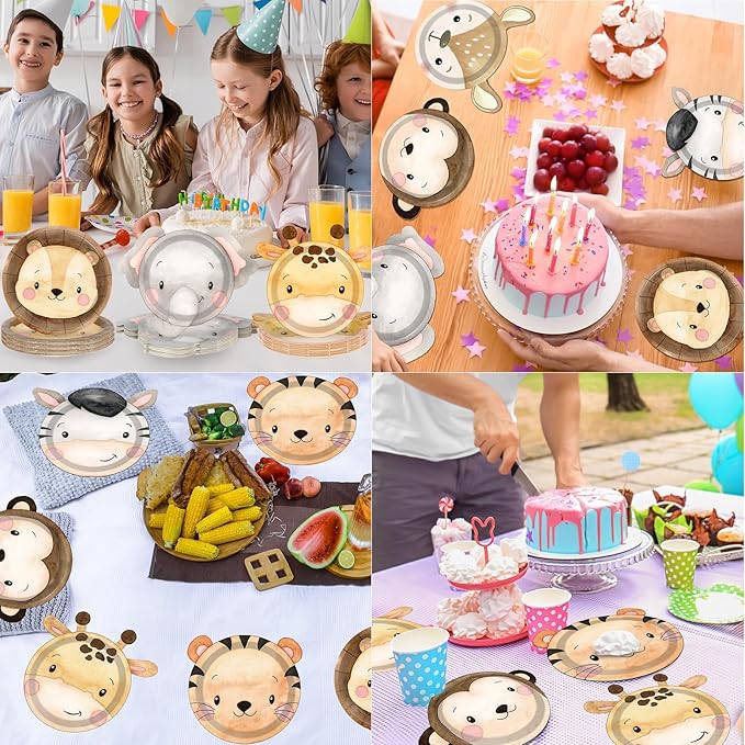 60 Count Jungle Animal Party Plates Safari Animal Shaped Paper Plates Zoo Jungle Them Disposable Party Decorations Wild Safari Tableware for Birthday Baby Shower Favor Favor Supplies