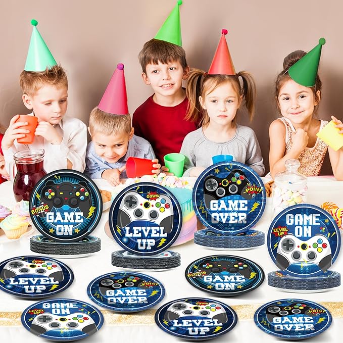 48PCS Video Game Birthday Plates Video Gaming Themed Party Decorations Gaming Paper Plates for Gamers Boys Birthday Decorations 7" Gaming Controller Dessert Plate Disposable for Gamer Party Supplies