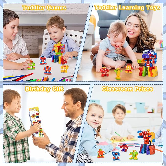 Easter Toys Gifts for 3 4 5 6 Years Old Toddler Boys Girls,26 Alphabet Robots ABC Letters Educational Learning Blocks for Kids,Alphabots Deformation STEM Fine Motor Skill Birthday Gifts for Preschool