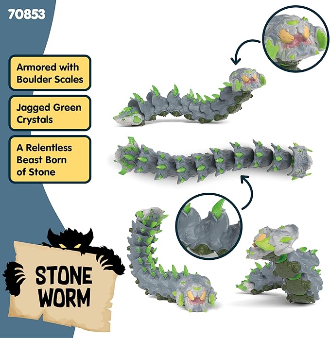Schleich Eldrador Creatures - 11" Stone Worm Toy - Movable Bug Beast Figure for Boys and Girls - Imaginative Play Fantasy Snake Figurine - Durable Monster Toys for Kids Ages 7+ | 70853