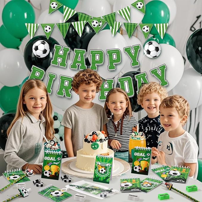 Soccer Party Favors Birthday Supplies School Stationery Bulk - Mini Notebook Pencil Eraser Bookmark Sharpener Bag Sticker, Goodie Stuffer Pinata Filler Boy Kids Soccer Themed Party Supplies