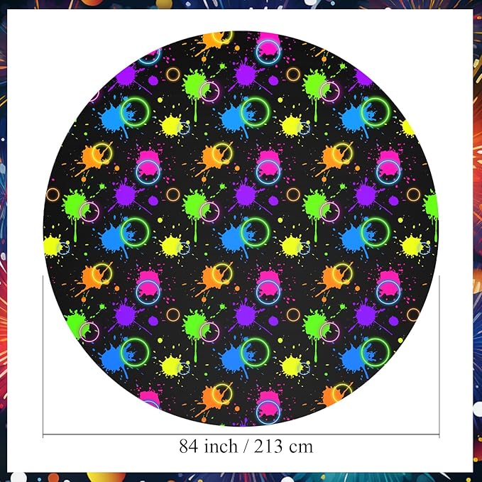 Oudain 12 Pcs Neon Party Table Cloths for Parties 84" Round Disposable Plastic Table Covers for Birthday Baby Shower 80s 90s Party Supplies Decor (Black)