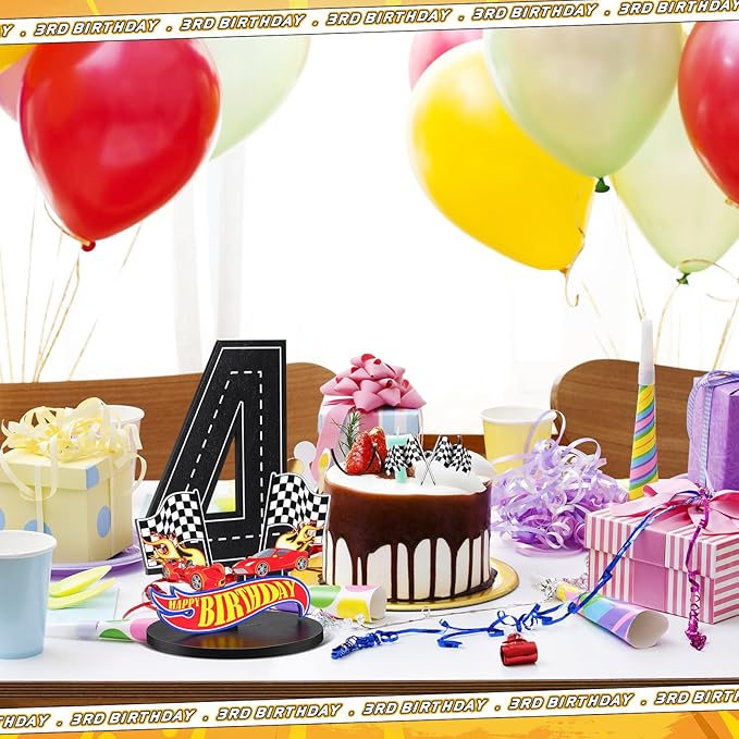 Race Car 4th Birthday Number Sign Centerpiece Race Car Theme 4th Birthday Party Supplies Wooden Table Decoration Photo Props for Boys Four Years Old