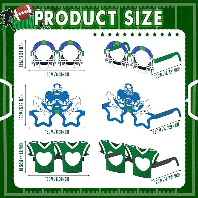 32 Pcs Football Party Decorations Touchdown Paper Glasses Frame It's Game TIME Photo Booth Props Eyeglasses for Sports Football Theme Birthday Baby Shower Favors Supplies