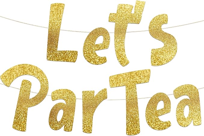 Pre-Strung Let's Partea Gold Glitter Banner - Birthday Decorations for Men and Women - Party Supplies and Gifts