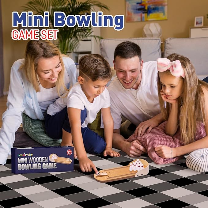 4E's Novelty Mini Bowling Game Set - 11.3 Inch Desktop Game for Adults & Kids, Tabletop Finger Ball Games with Mini Bowling Pins, Fun Desk Toy & Tabletop for Teens Stocking Stuffers