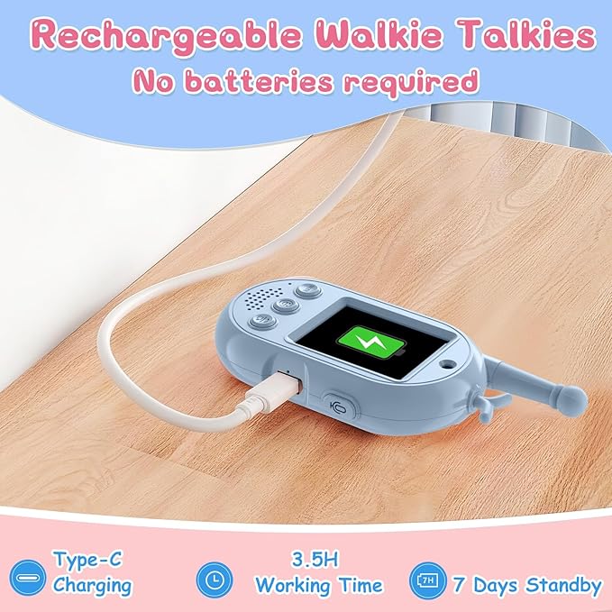 Video Walkie Talkies for Kids Toys - 2 Pack Rechargeable Walkie Talkie with Camera,Long Range 2 Way Radio for Outdoor Camping Games,Christmas Birthday Gifts for Boys Girls Age 3-12(Pink+Blue)