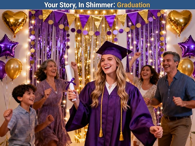3 Packs Purple Gold Foil Fringe Curtains, Birthday Party Decorations Backdrop Tinsel Steamer, Wedding Engagement Bridal Shower Party Decorations Retirement Decor Graduation Party Backdrop