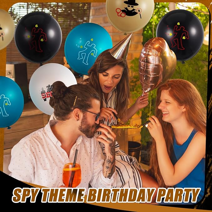 Liliful 60 Pcs Top Secret Spy Theme Balloon Detective Decoration Latex Red and Black Balloons Agent Spy Party Decorations Detective Themed Birthday Party Supplies (Vibrant)