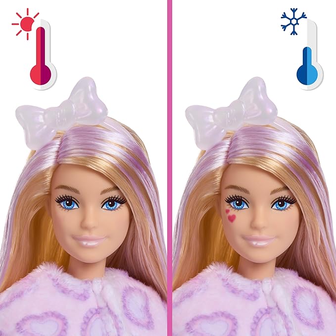 Barbie Cutie Reveal Doll & Accessories, Cuddly Series Kitten with 10 Surprises Including Color Change & Mini Pet