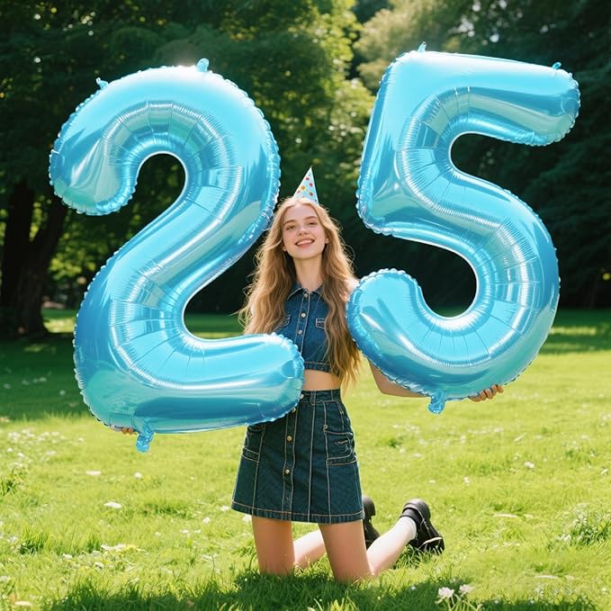 40 Inch Light Blue Number 25 Digital Balloon,Jumbo Mylar Foil Helium Balloon for 25 Balloons for Birthday Party,Wedding Anniversary Party Decorations