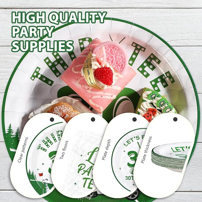 Grencian 96Pcs Golf 30th Party Decorations for Him Golf 30th Birthday Paper Plates and Napkins Sets Sports Theme Decoration for Men Thirty 30 Years Old Competition Party Supplies Serve 24