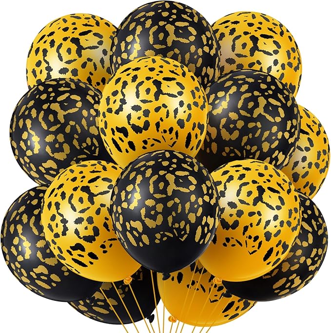 Gejoy 36 Pcs Cheetah Balloons Leopard Print Balloons 12 Inch Spots Latex Leopard Jungle Animal Decorations for Cheetah Zoo Theme Birthday Party Supplies (Gold,Black)