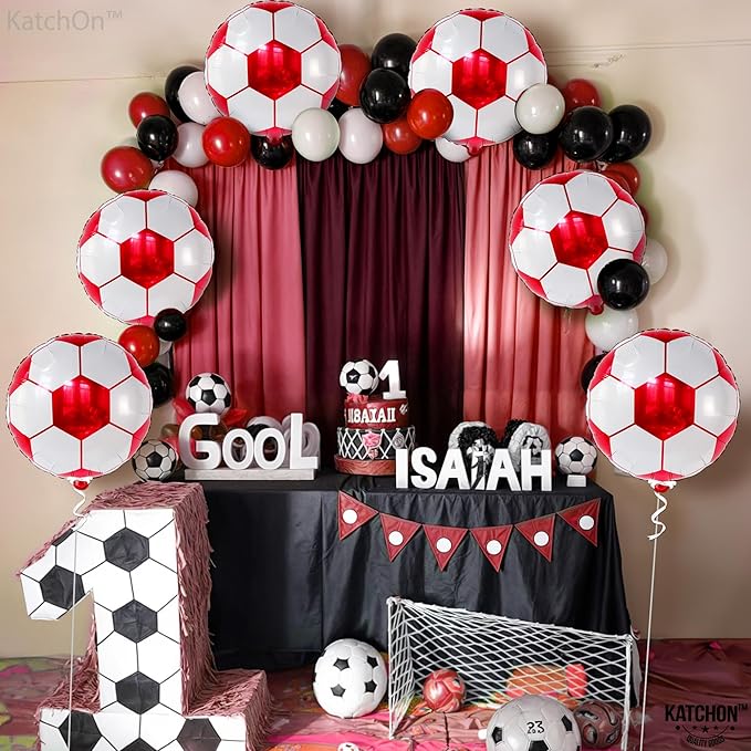 Katchon, Red Soccer Balloons -18 Inch, Pack of 6 | Soccer Birthday Party Decorations, Sports Themed Party Decorations | soccer decorations For Party With Red And White balloons