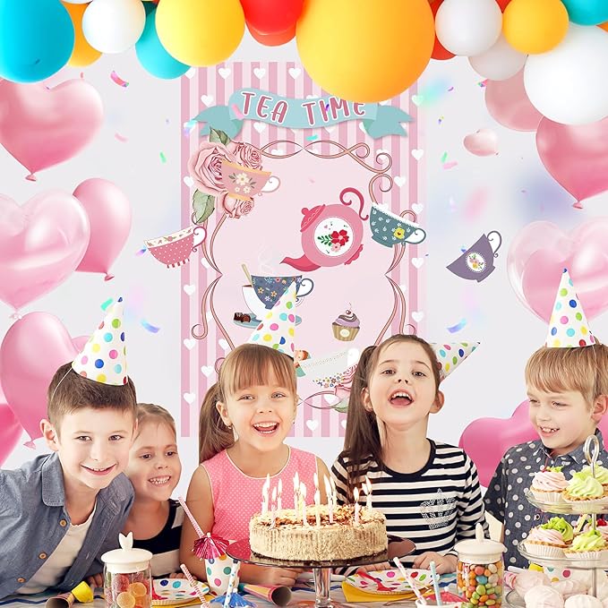 Hooqict Tea Party Games: Pin the Tea Cup on the Saucer, Large Decorations with 24 Cup Stickers for Girls' Birthday Party
