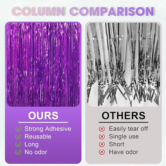 3.3 x 6.6 ft Foil Fringe Backdrop Curtains, Tinsel Streamers Party Decorations, Fringe Backdrop for Birthday, Baby Shower, Gender Reveal, Graduation (3, Purple)