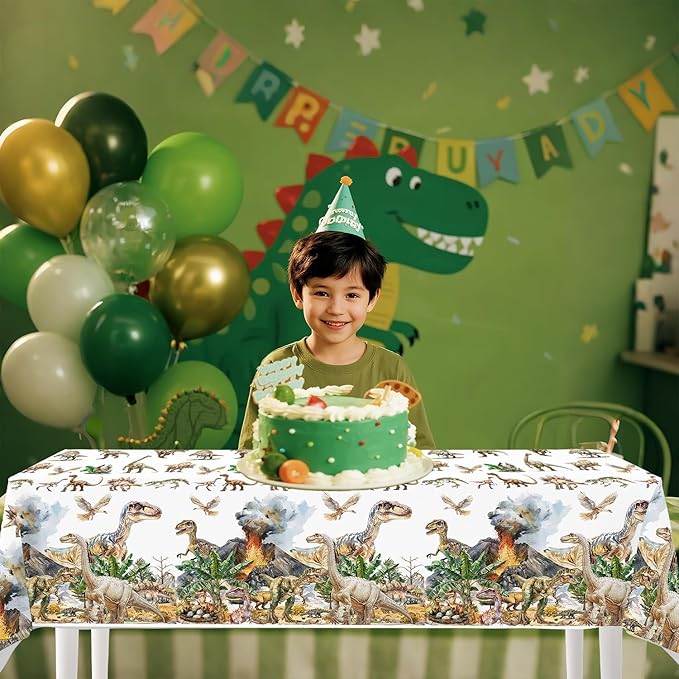 4ps Dinosaur Tablecloths Dinosaur Party Table Covers Dino Birthday Decorations Jungle T-rex Dino Disposable Plastic Table Cloth for Kids Adults Bday Party Picnic Supplies Decor(Dino White)