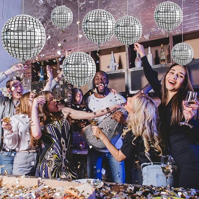 TONIFUL 16Pcs Large Disco 4D Giant Round Foil Balloon 4D Mirror Metallic Mylar Sephere Balloons for Christmas New Year Birthday Ball Party Graduation Wedding Disco Decoration Supplies(Mix Sizes)