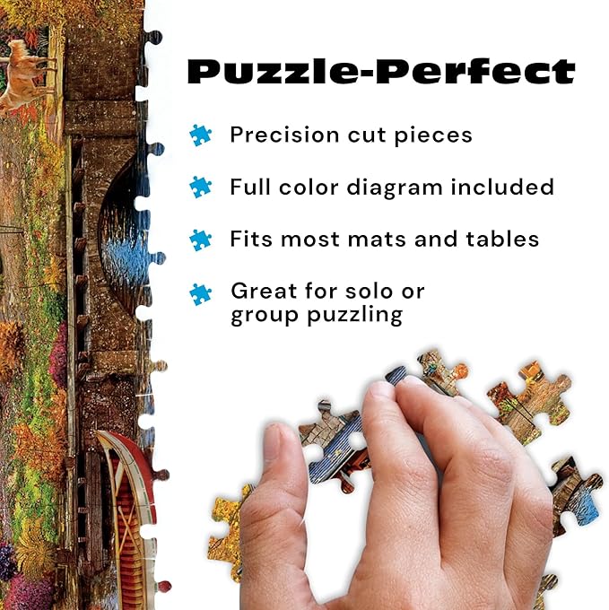 Buffalo Games - 500 Piece Jigsaw Puzzle Angelo Bonito Autumn Lake House, Made in USA, Premium Recycled Board, Full-Color Poster