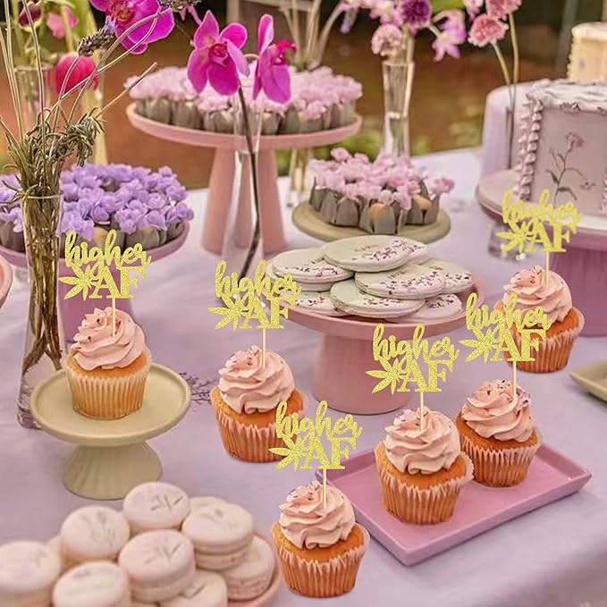 Ercadio 24 Pcs Gold Glitter Marijuana Cupcake Topper Have a Dope Theme Decor Supplies Man Woman Happy Birthday Party Decorations Supplies