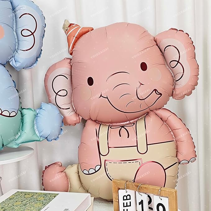 2PCS Elephant Animal Balloon Giant Cute Pink Jungle Safari Animal Birthday Party Foil Balloon For Kids Elephant Wild Zoo Theme Gender Reveal Baby Shower Decoration Supplie