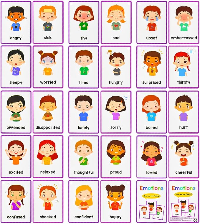 Emotions Flash Cards, 28 Different Feelings, for Express Feeling, Social Emotional Learning Card for Kids