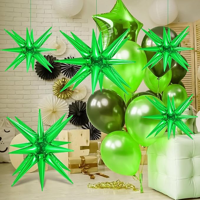 10 Pcs Green Star Balloons Explosion Balloons Foil Cone Balloon Magic for Birthday Wedding Anniversary Party Backdrops Decorations Supplies, 6 Pcs 22Inches and 4 Pcs 27Inches