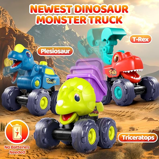 OCATO Dinosaur Monster Trucks for Toddlers 2-4 Years Dinosaur Toys for Kids 2 3 4 5, Kids Toys Boys 3-5 Baby Toddler Boy Toys Gifts Age 2 3 4 Birthday Gifts Xmas