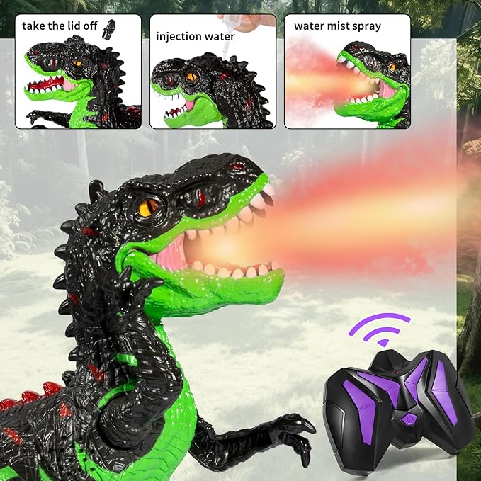 Remote Control Dinosaur Toy for Boys Kids 3-5 5-7 Years, RC Walking T-Rex Dino Robot Toy with Water Mist Spray, Lights and Sounds, Rechargeable Battery, 3 4 5 6 7 8 Years Old Boy Girl Birthday Gift