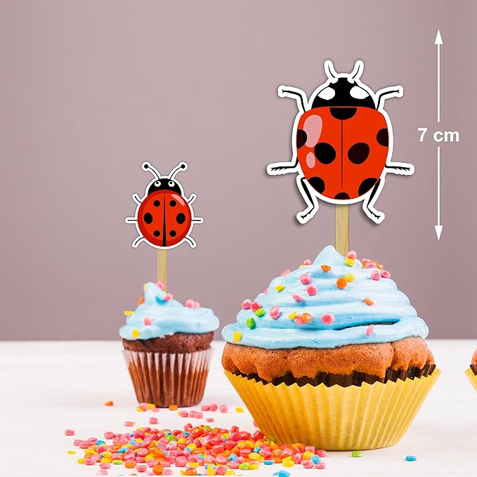 Ladybug Cupcake Topper – Nature Inspired Ladybug Theme Cupcake Topper for Birthday Celebrations and Garden Parties, Cute Insect Style Decorative Cake Topper for Dessert Tables, Themed Events.