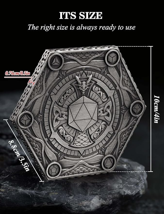 D&D Dice Set,7PCS Metal Dice for Dungeons and Dragons,Mini Dice Set with Pocket Watch Case,Role Playing Board Games Accessories (Dragon, Ancient Silver-S)