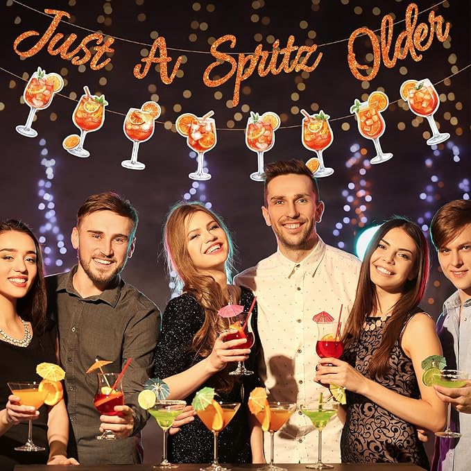 Maitys Just a Spritz Older Banner Margarita Party Decoration Spritz Decor Orange Citrus Cocktail Garland Lemon Citrus Birthday Party Decoration Glitter Letter for Bridal Shower Wedding Supplies