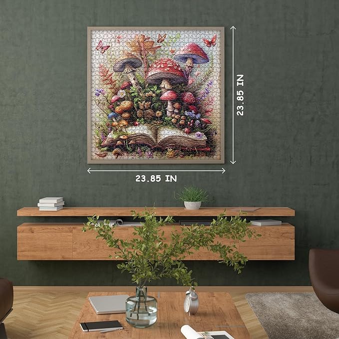 Mushroom Jigsaw Puzzle 1000 Pieces, Magic Book Plant Flower Puzzles Vintage, Challenging for Adults