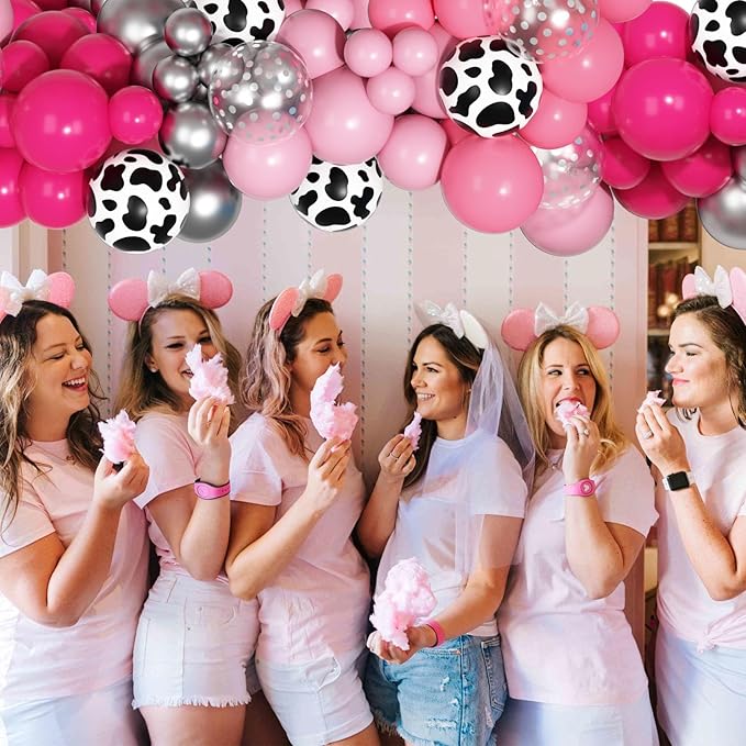 170Pcs Cowgirl Balloons Arch Garland Kit, Hot Pink Silver Cow Print Balloons for Last Rodeo Bachelorette Western Let's Go Girl Cowgirl Baby Shower Birthday Disco Party Decorations Supplies