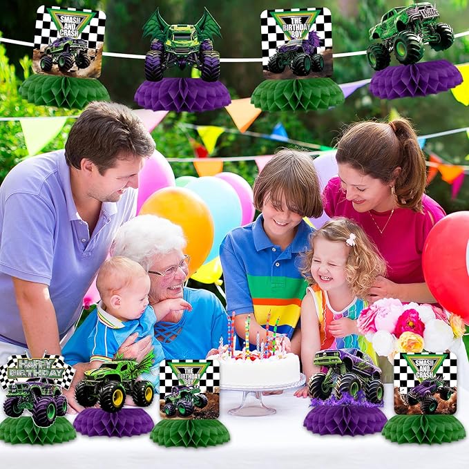9Pcs Monster Truck Honeycomb Centerpieces Monster Truck Birthday Party Decorations Monster Truck Table Decorations Monster Truck Party Supplies