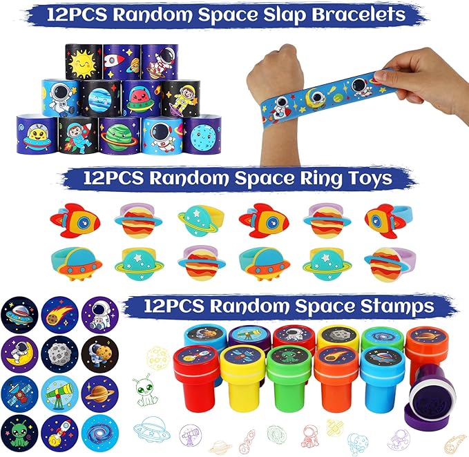 Space Party Favors, Birthday & Party Decorations - 254 PCS Outer Space Goodie Bag Stuffers Fillers for Kids with Astronaut Toys, Stickers, Stress Balls, Masks and Necklaces